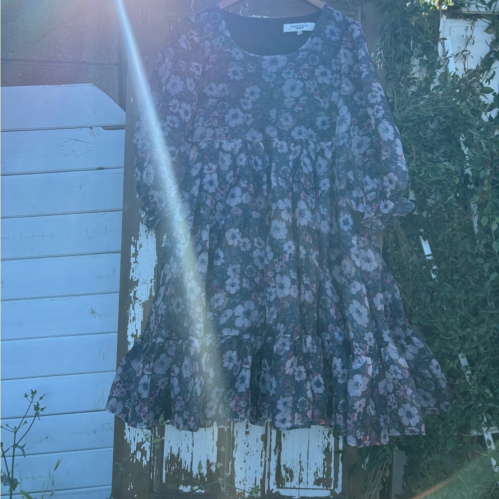 JessaKae Black Floral Scoop Neck Dress